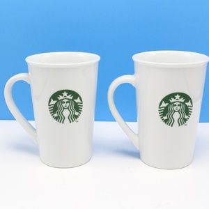 2 STARBUCKS COFFEE MUGS CUP 12oz white collectable